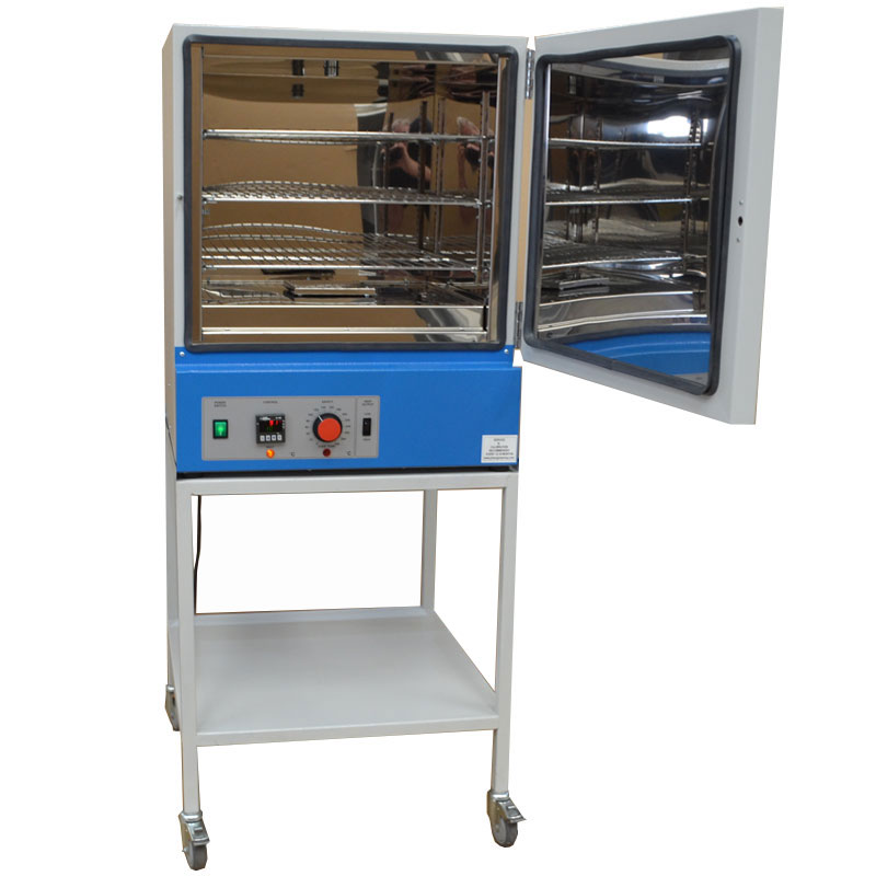 This image shows a lab oven on a stand with wheels, set against a plain white background.