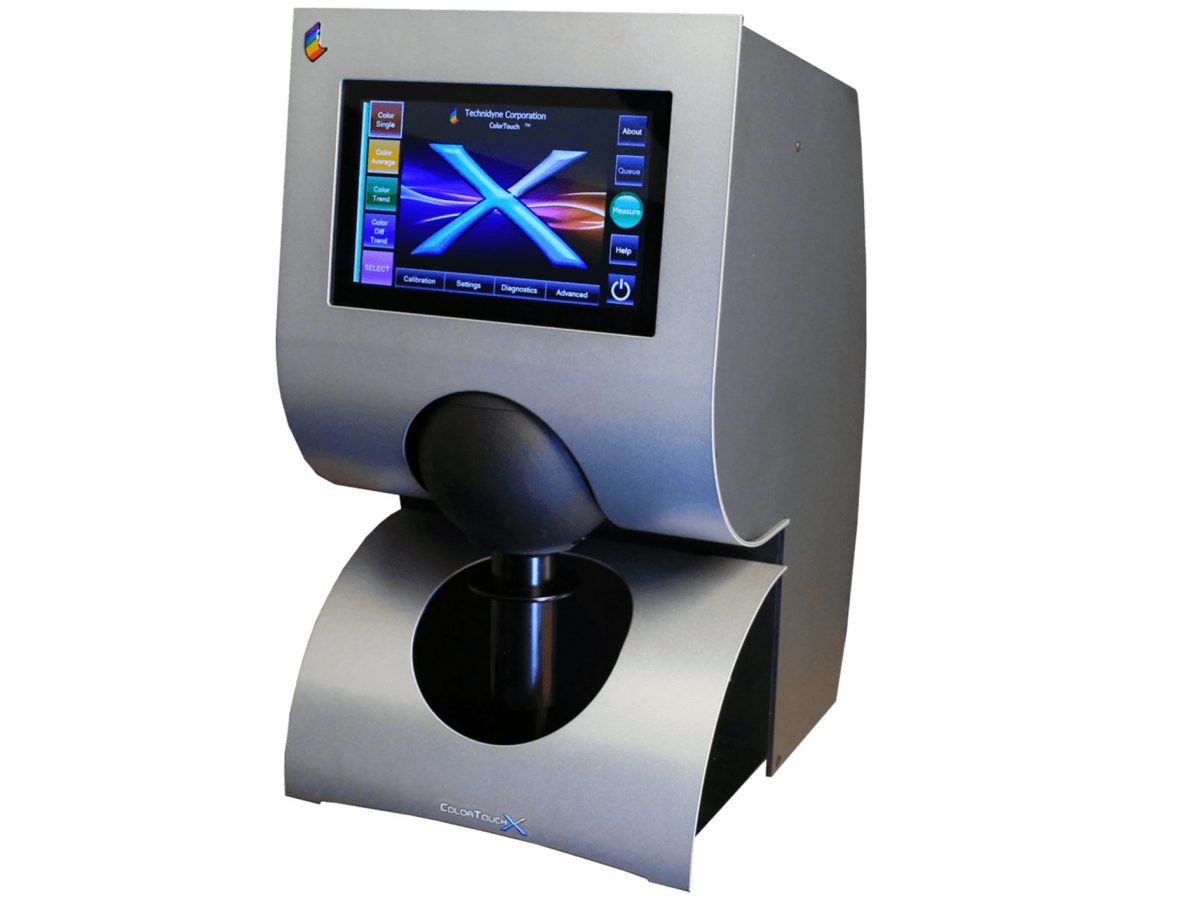 ColorTouch X benchtop spectrophotometer with touchscreen interface for colour analysis.